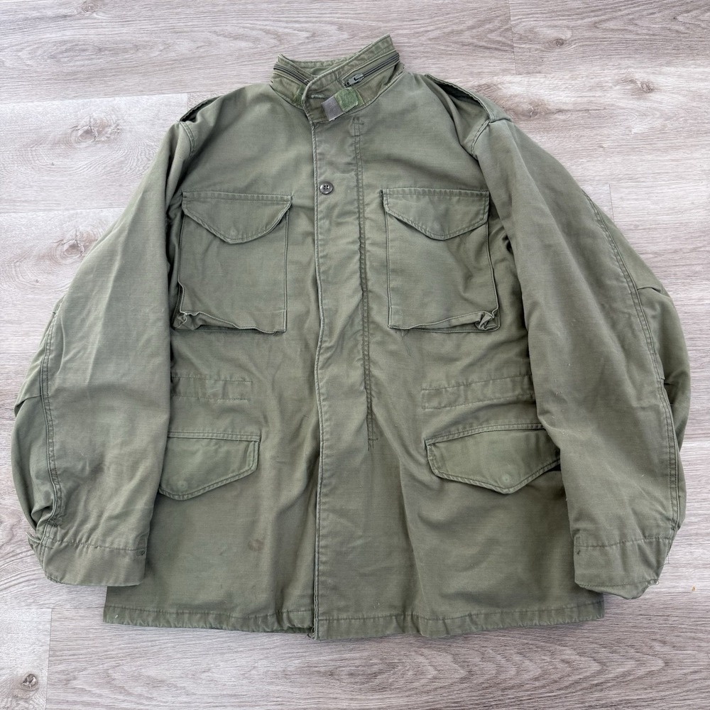 Vintage 80s US Army M-65 Field Jacket Medium Regular OG-107 Scovill Zipper 1985